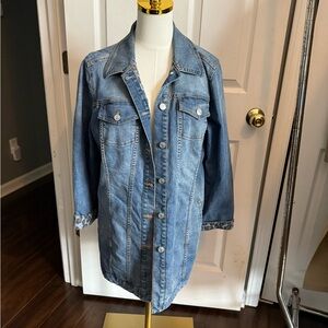 Chico's Light Blue Jean Jacket with Leopard Trim